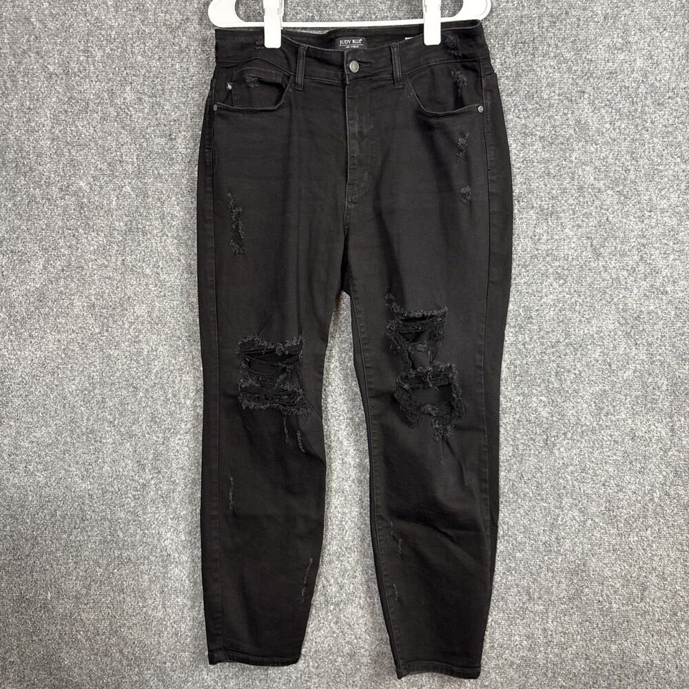 Judy Blue Jeans Womens Size 14W Black Boyfriend Fit Distressed Grunge Gothic